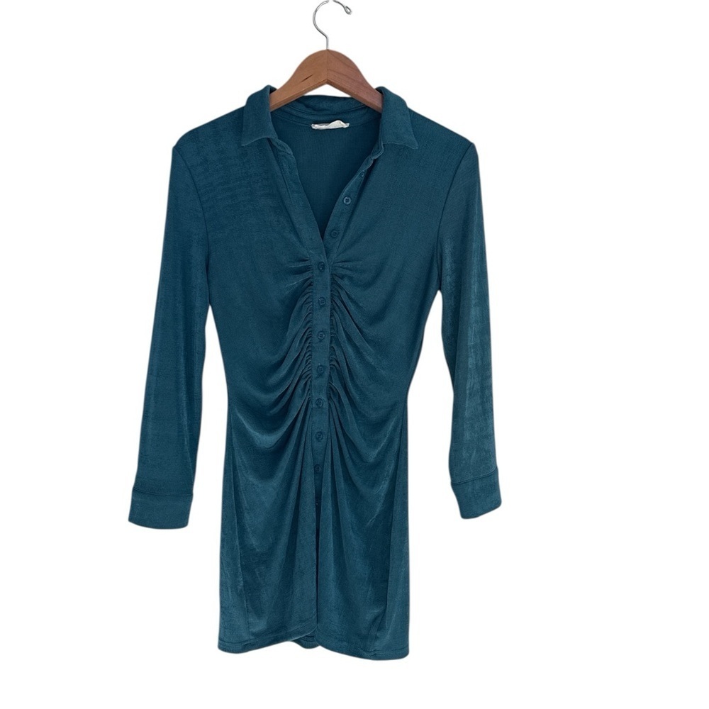 Victoria & Sophia Teal Button-Up Ruched Women's Dress
